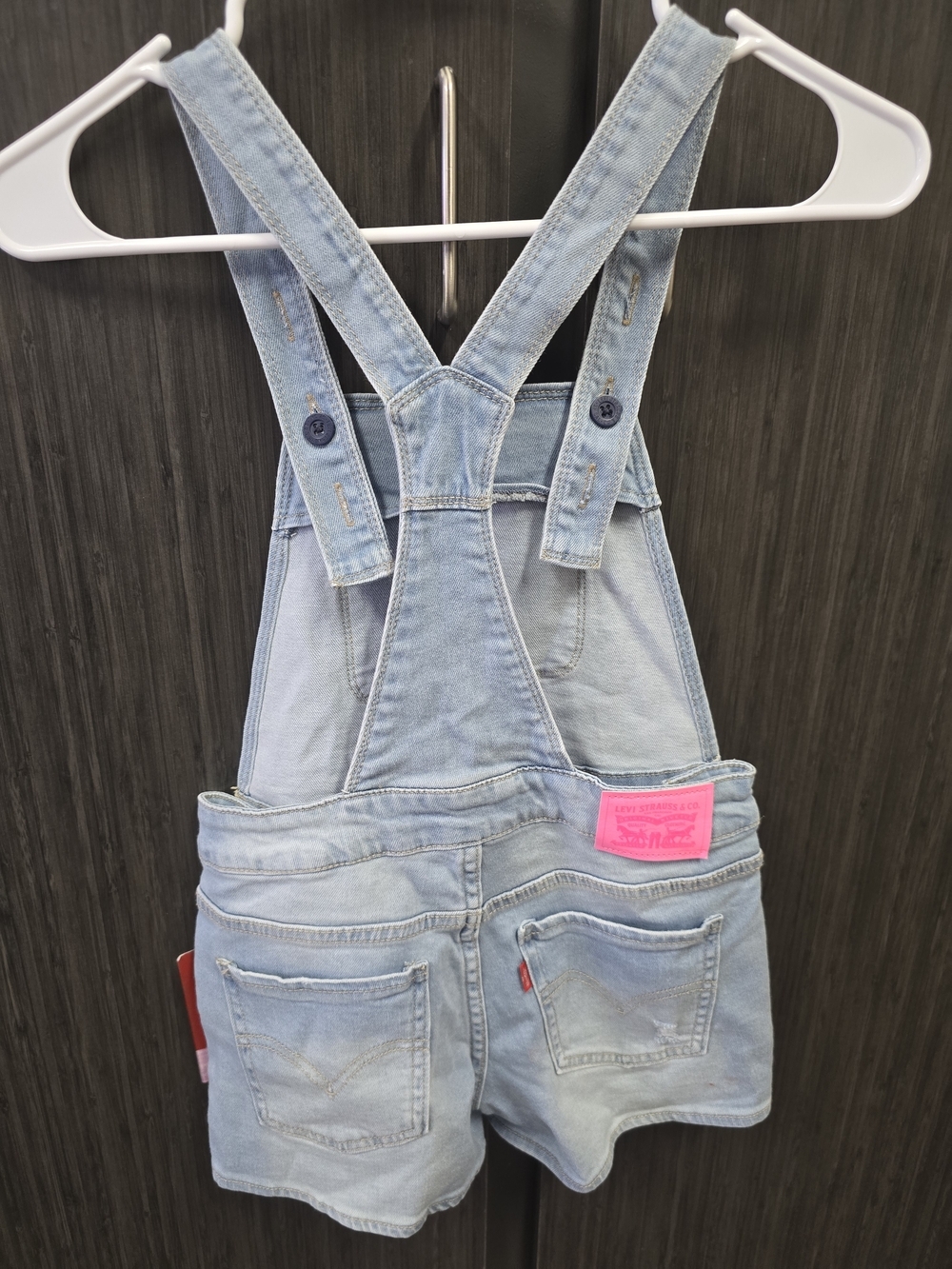 Levi's Girls Denim Shortalls Overalls Size 7 Regular Light Wash Distressed